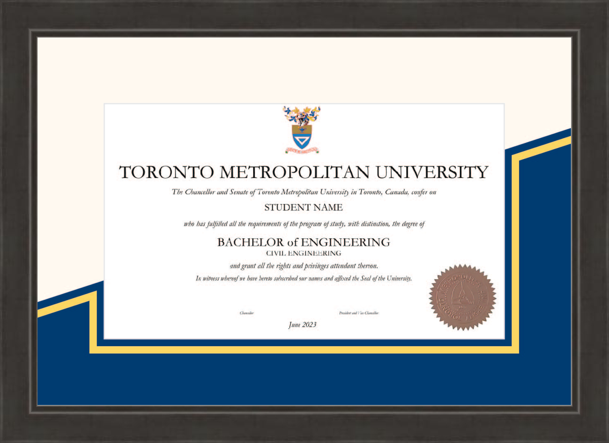 Custom Toronto Metropolitan University Diploma Frame