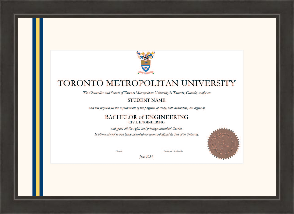 Custom Toronto Metropolitan University Diploma Frame