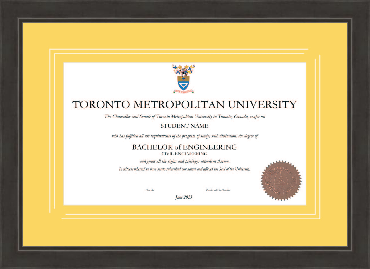 Custom Toronto Metropolitan University Diploma Frame