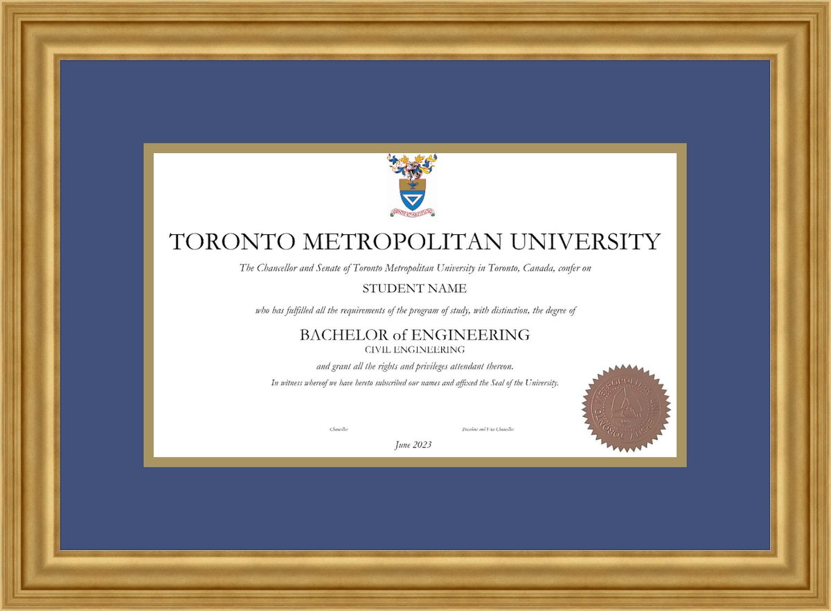 Custom Toronto Metropolitan University Diploma Frame