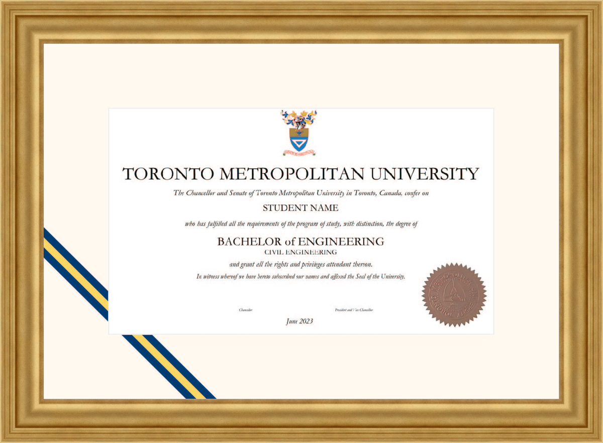 Custom Toronto Metropolitan University Diploma Frame