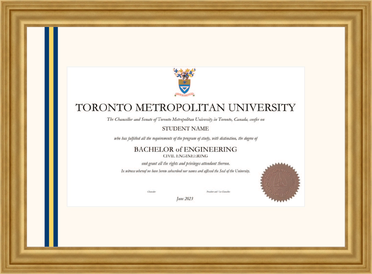Custom Toronto Metropolitan University Diploma Frame