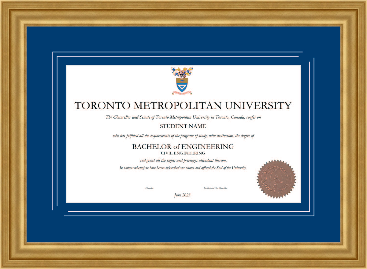 Custom Toronto Metropolitan University Diploma Frame