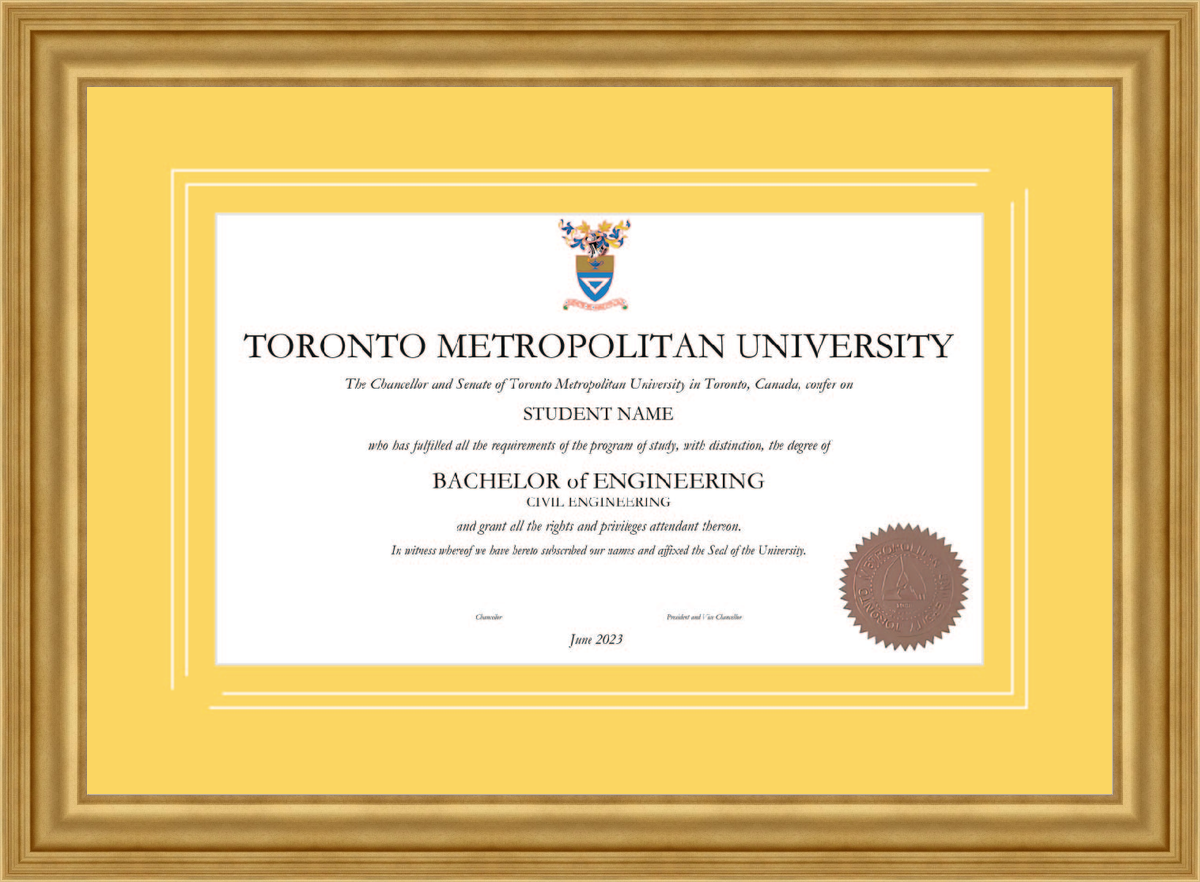 Custom Toronto Metropolitan University Diploma Frame