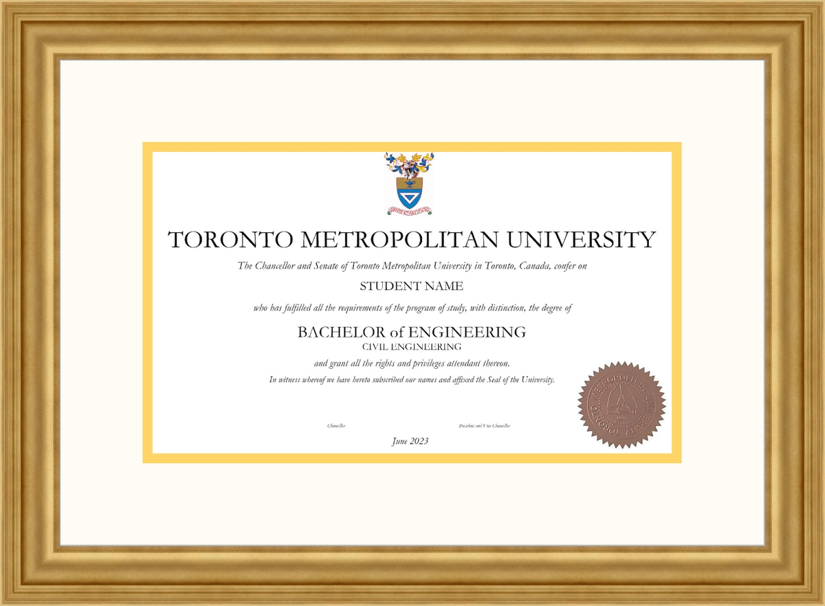Custom Toronto Metropolitan University Diploma Frame