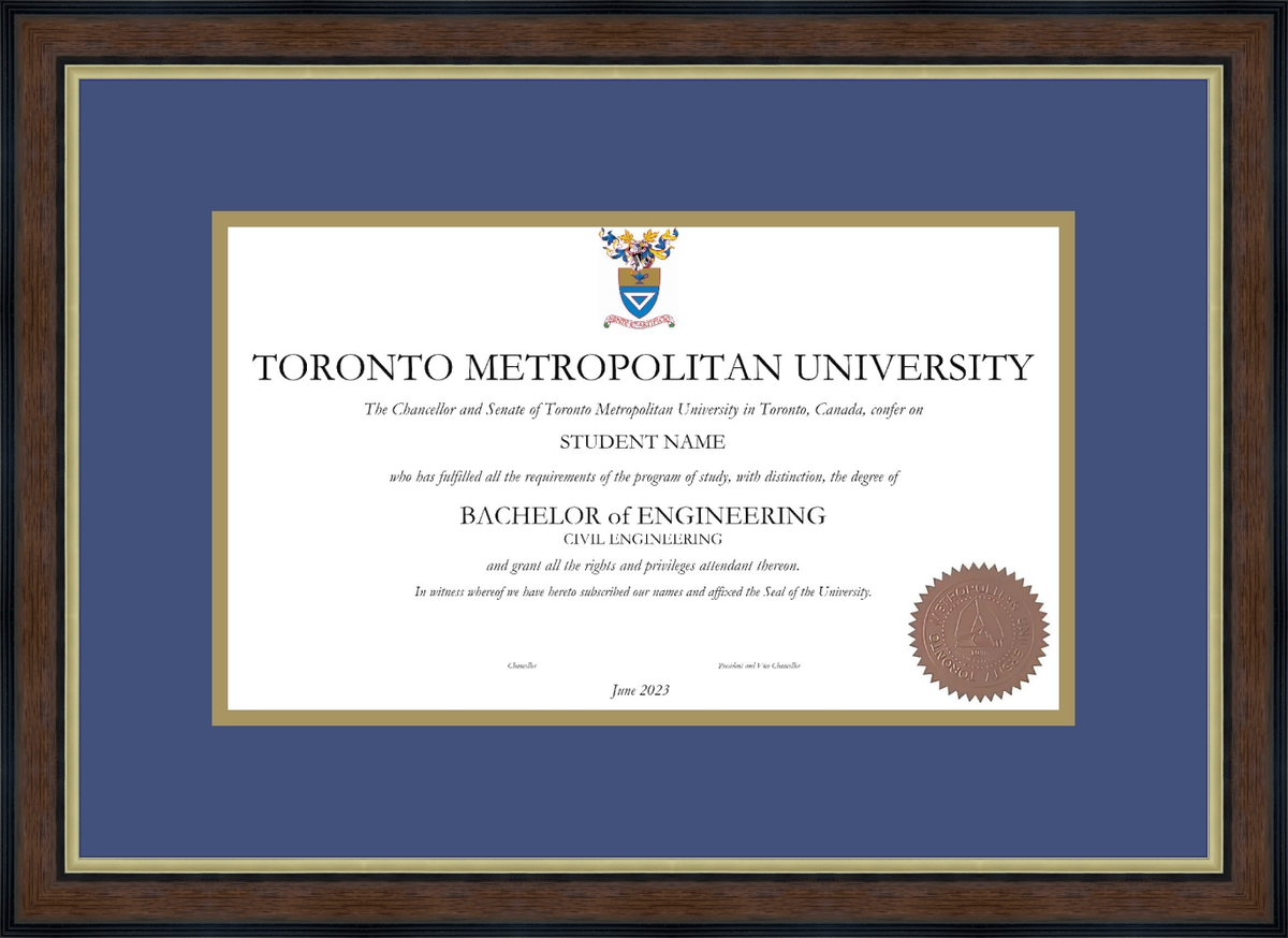 Custom Toronto Metropolitan University Diploma Frame