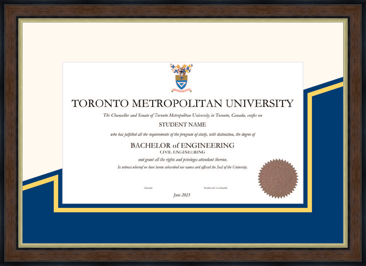 Custom Toronto Metropolitan University Diploma Frame