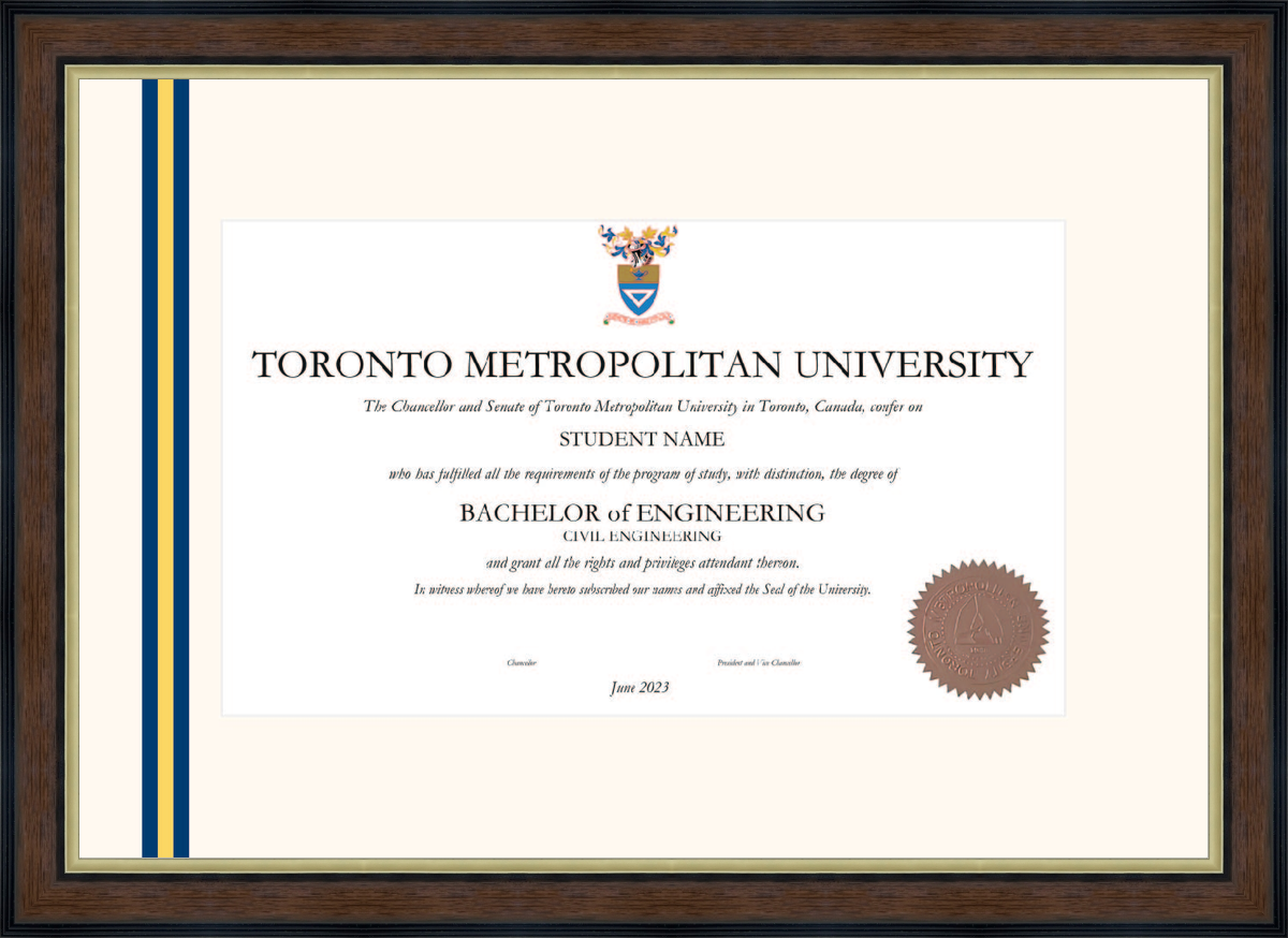 Custom Toronto Metropolitan University Diploma Frame