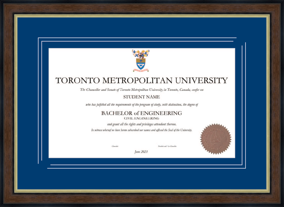Custom Toronto Metropolitan University Diploma Frame