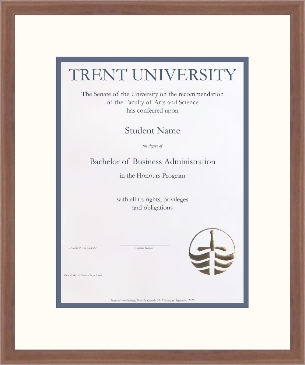 Trent University Diploma Frame R1932008 Ramino Walnut Mahogany L1 Trent White Antique Blue