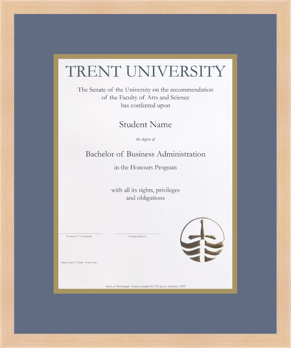 Trent University Diploma Frame R1932007 Ramino Maple L1 Trent Antique Blue Gold