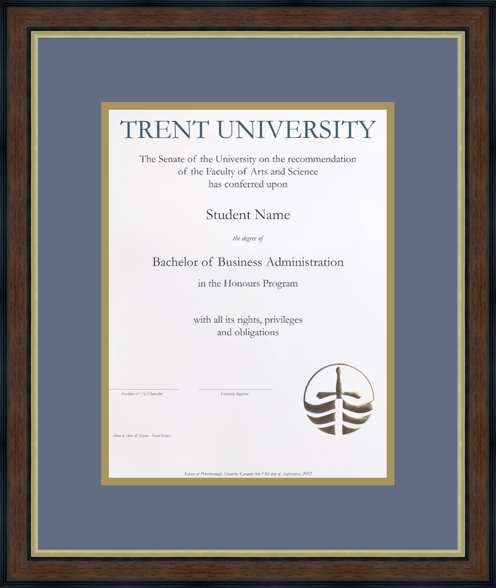 Trent University Diploma Frame Walnut Gold L1 Trent Antique Blue Gold
