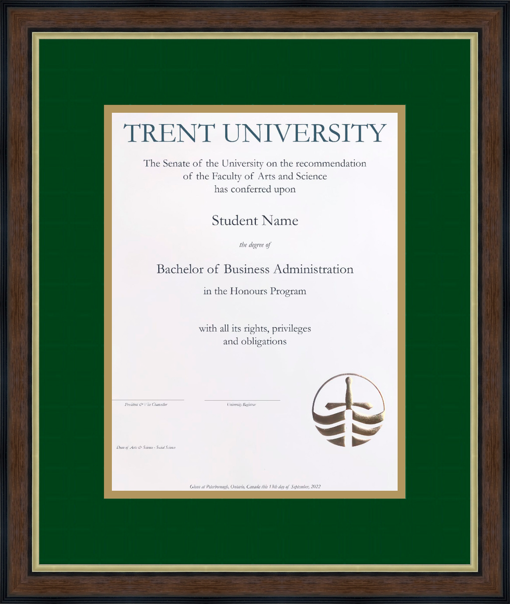 Trent University Diploma Frame Walnut Gold L1 Trent Spruce Gold