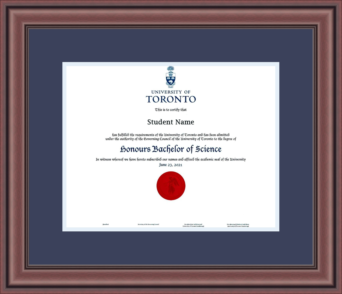 Custom University of Toronto Diploma Frame
