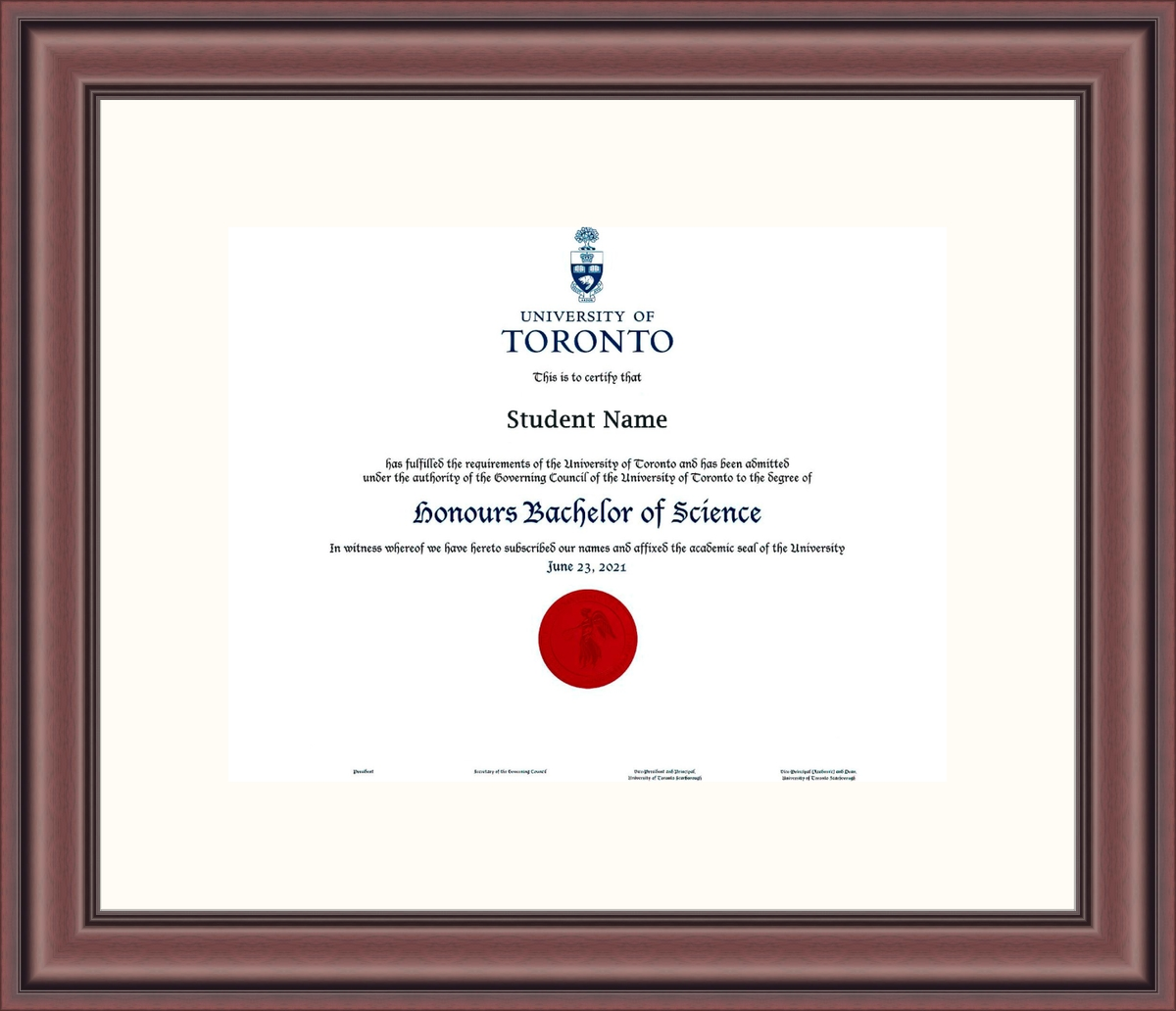 Custom University of Toronto Diploma Frame