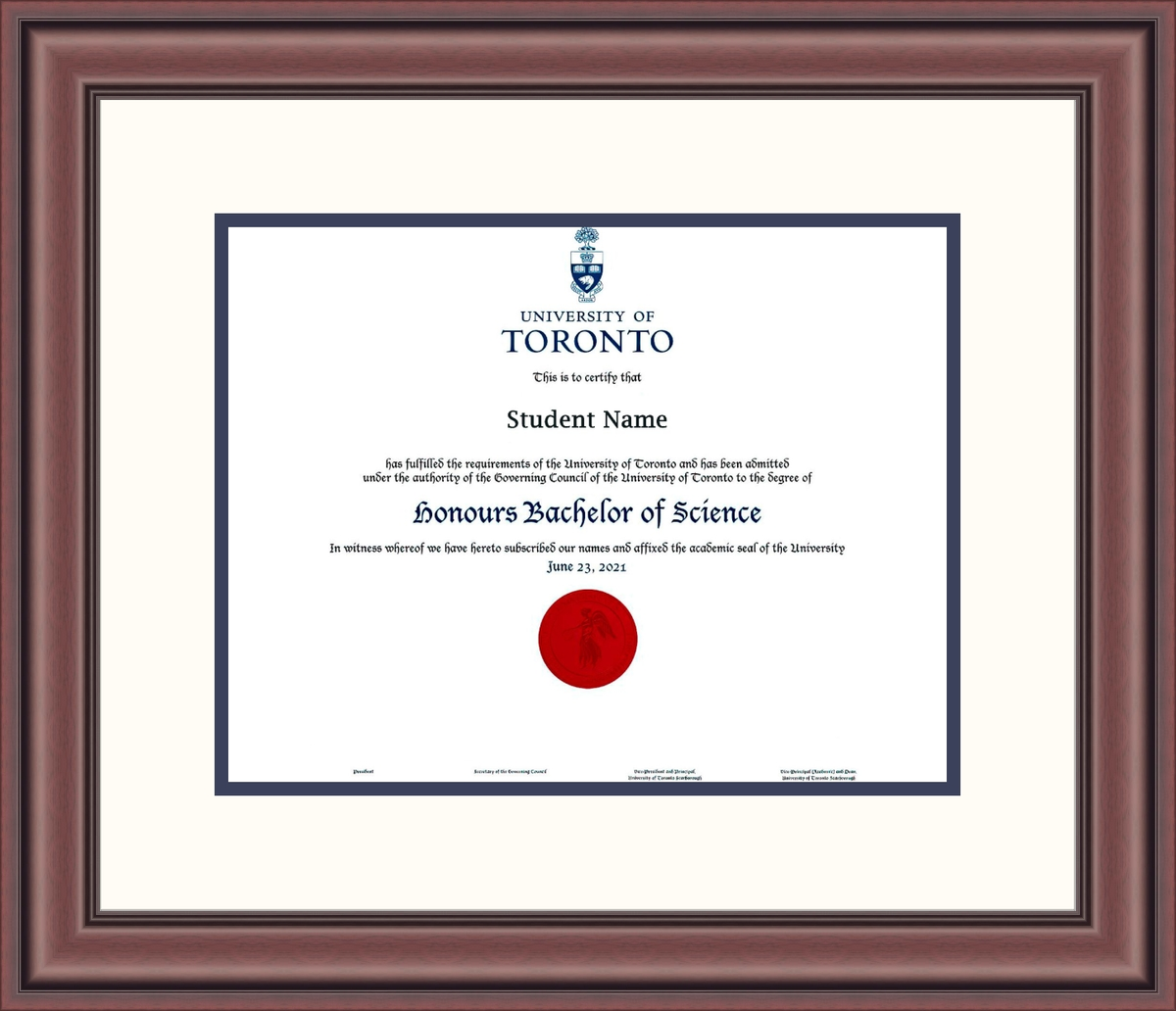 Custom University of Toronto Diploma Frame