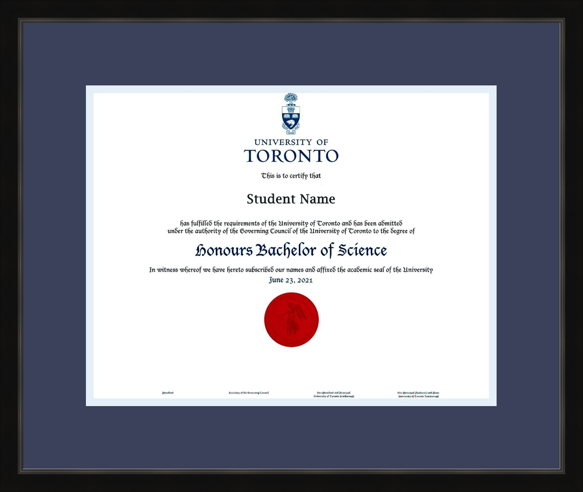 Custom University of Toronto Diploma Frame