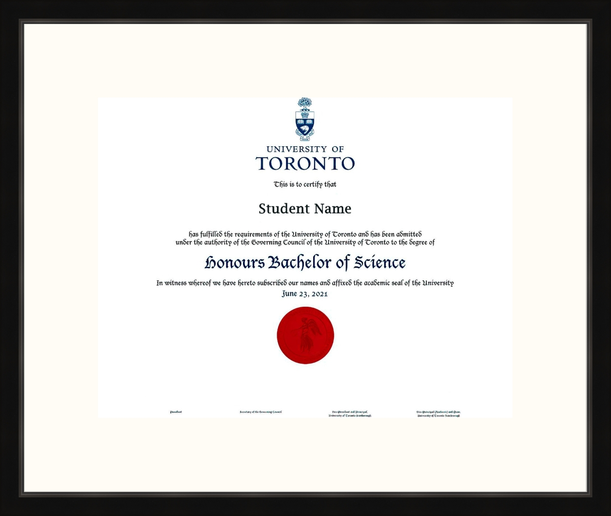 Custom University of Toronto Diploma Frame