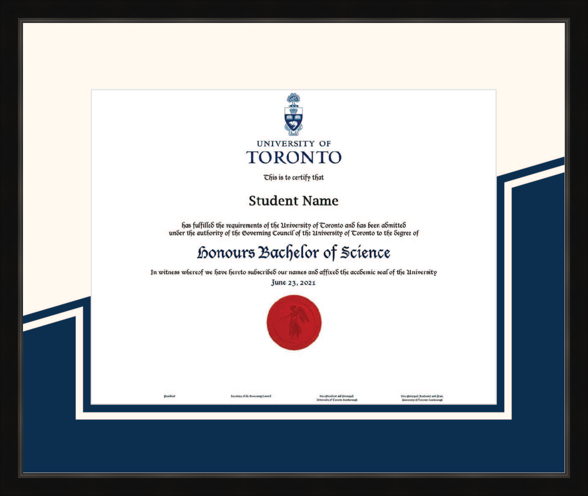 Custom University of Toronto Diploma Frame