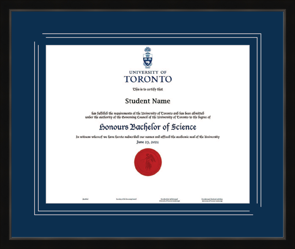 Custom University of Toronto Diploma Frame