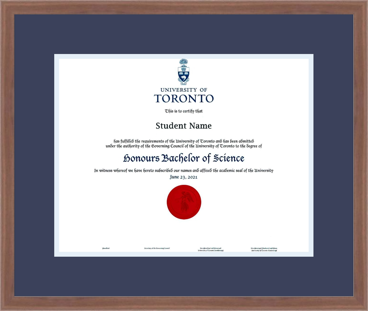 Custom University of Toronto Diploma Frame