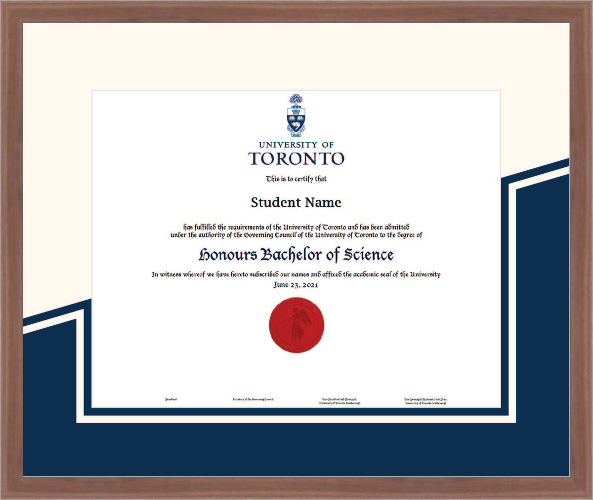 Custom University of Toronto Diploma Frame