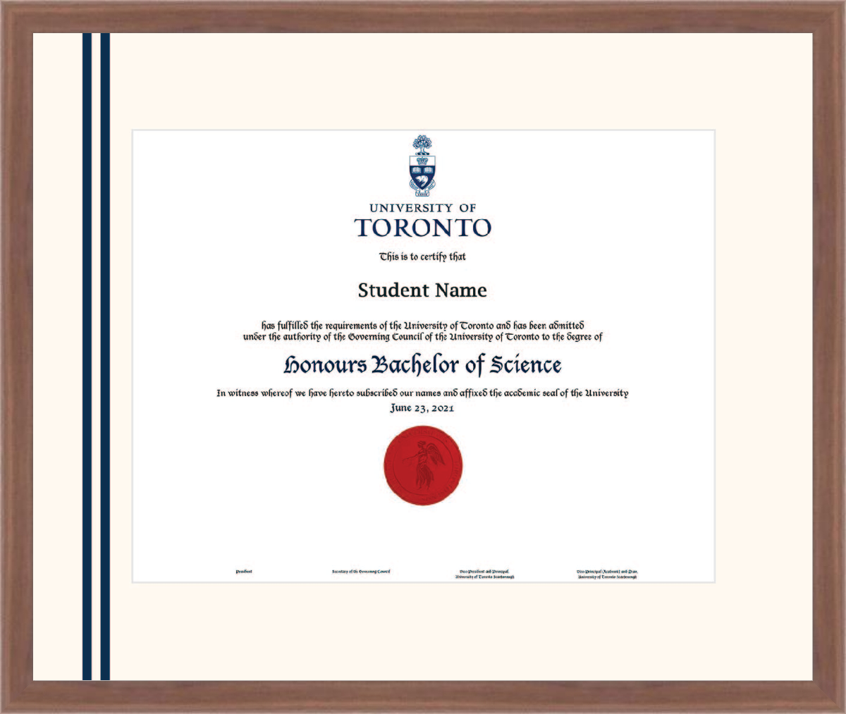 Custom University of Toronto Diploma Frame