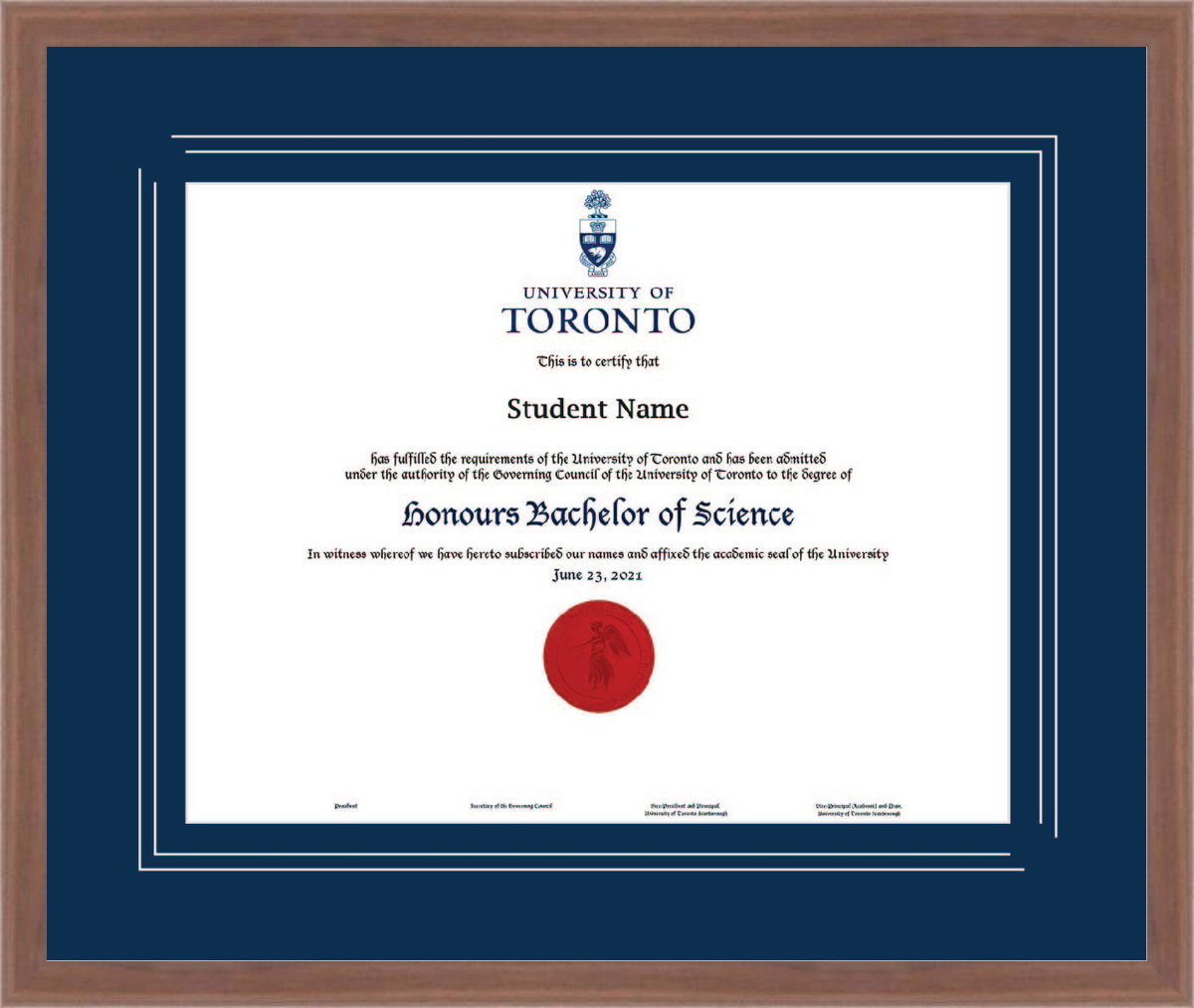 Custom University of Toronto Diploma Frame
