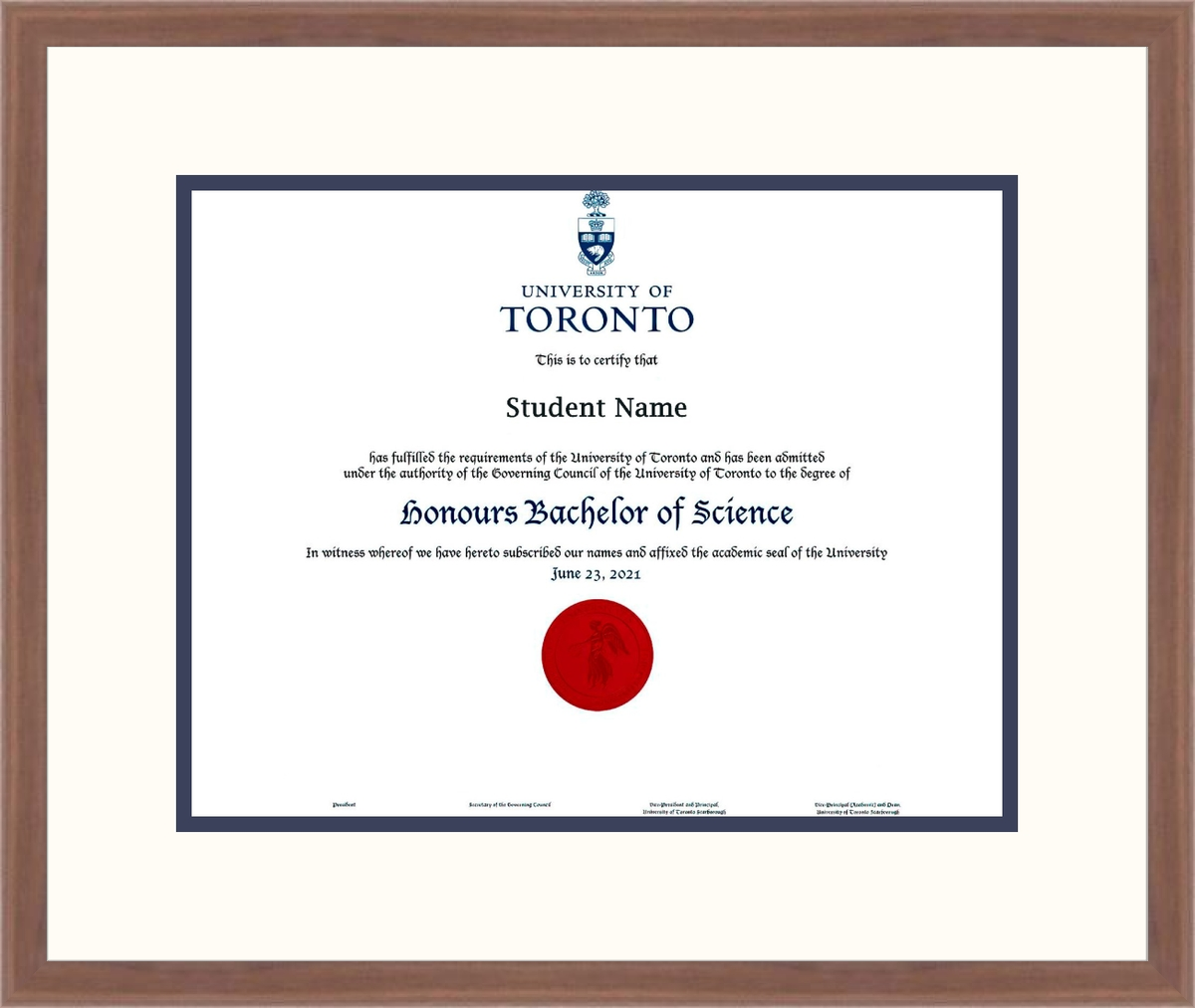 Custom University of Toronto Diploma Frame