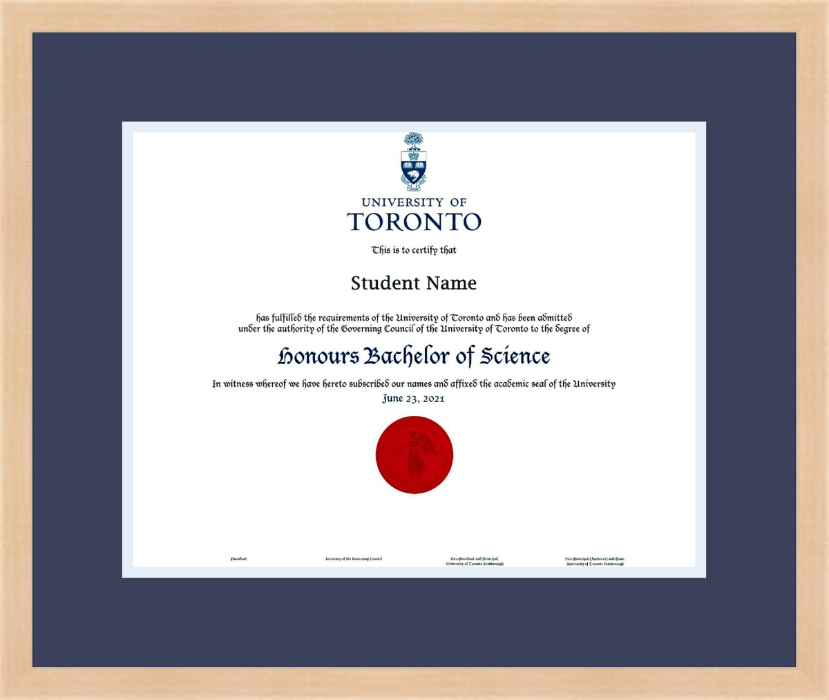 Custom University of Toronto Diploma Frame