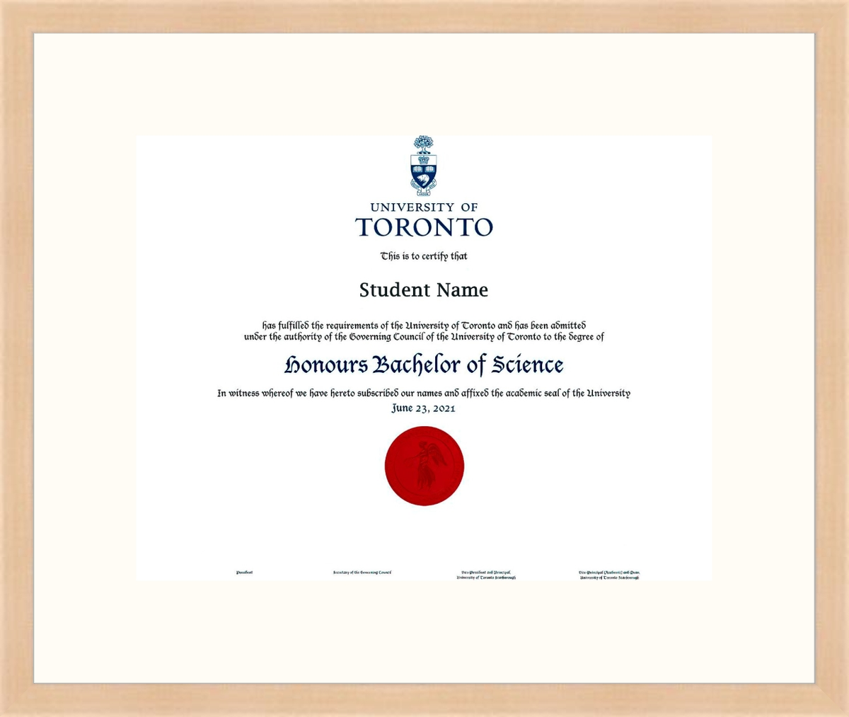 Custom University of Toronto Diploma Frame