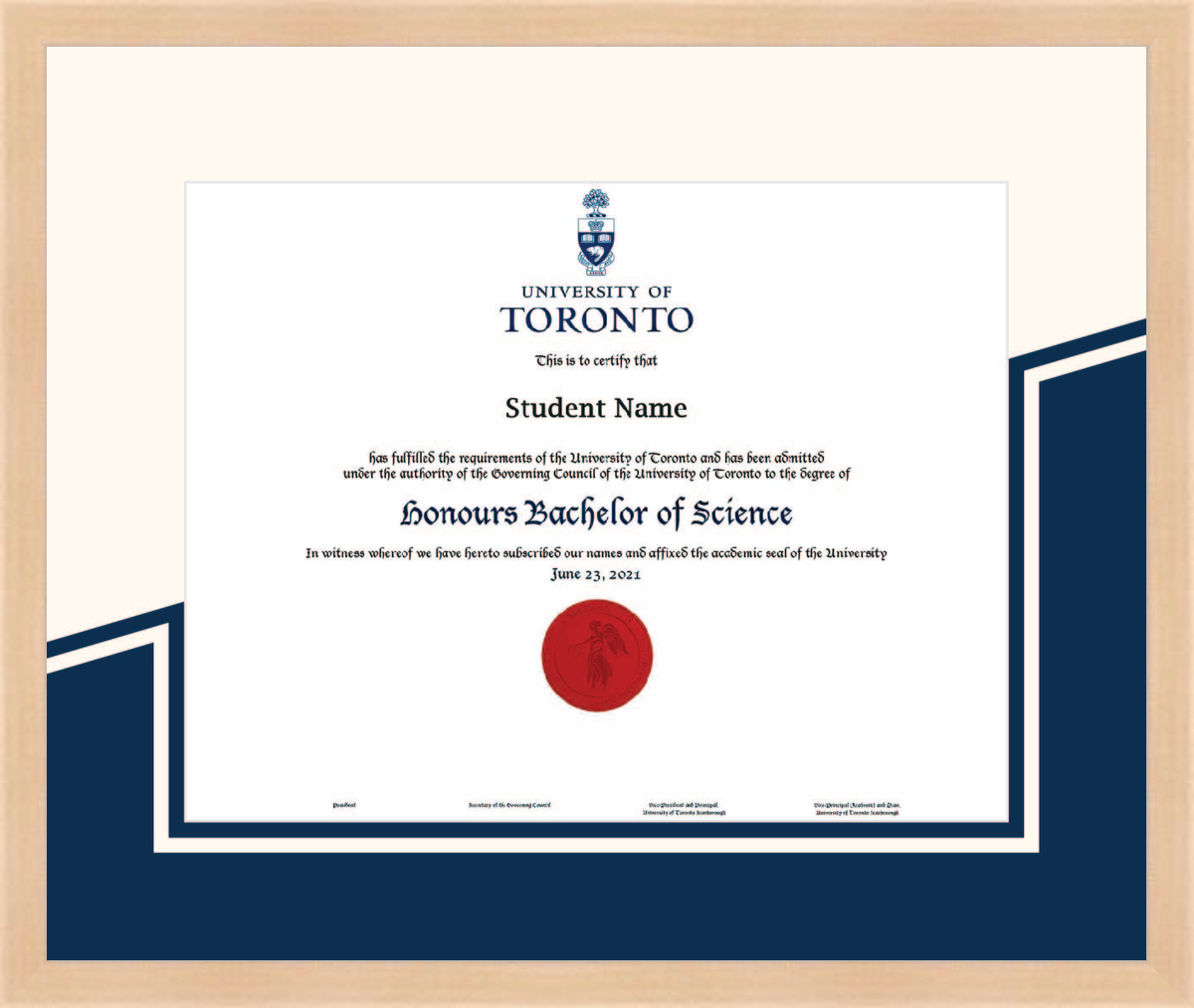Custom University of Toronto Diploma Frame
