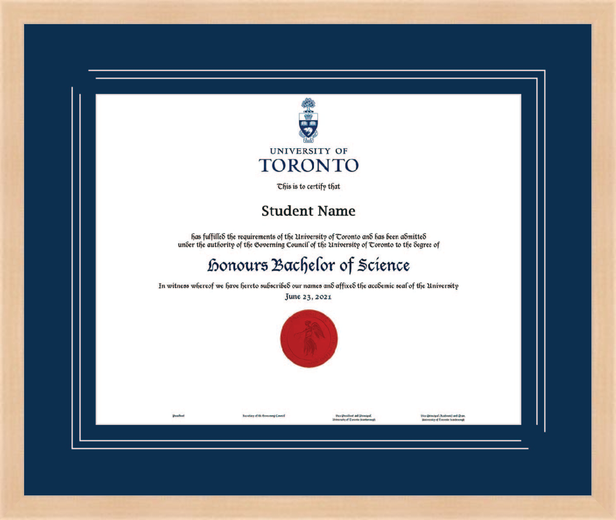 Custom University of Toronto Diploma Frame