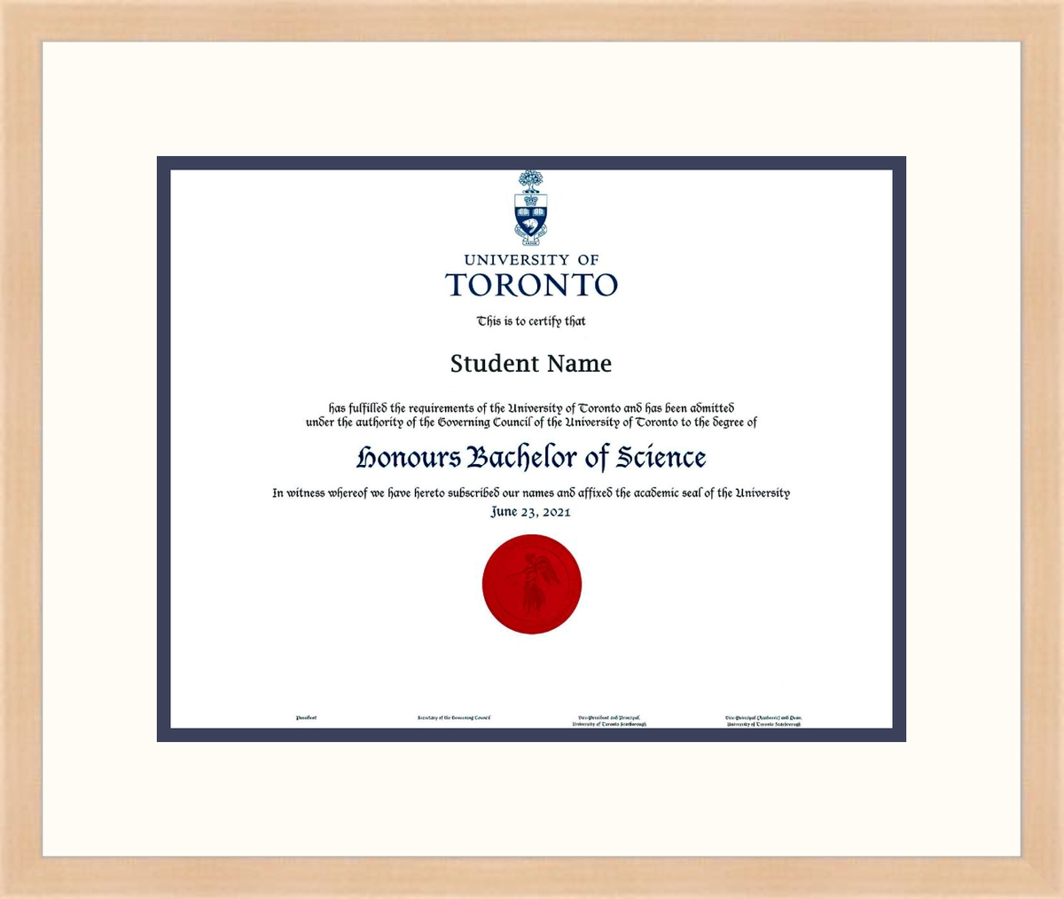 Custom University of Toronto Diploma Frame