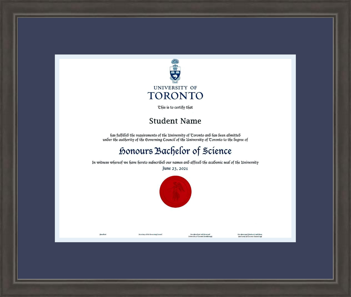 Custom University of Toronto Diploma Frame