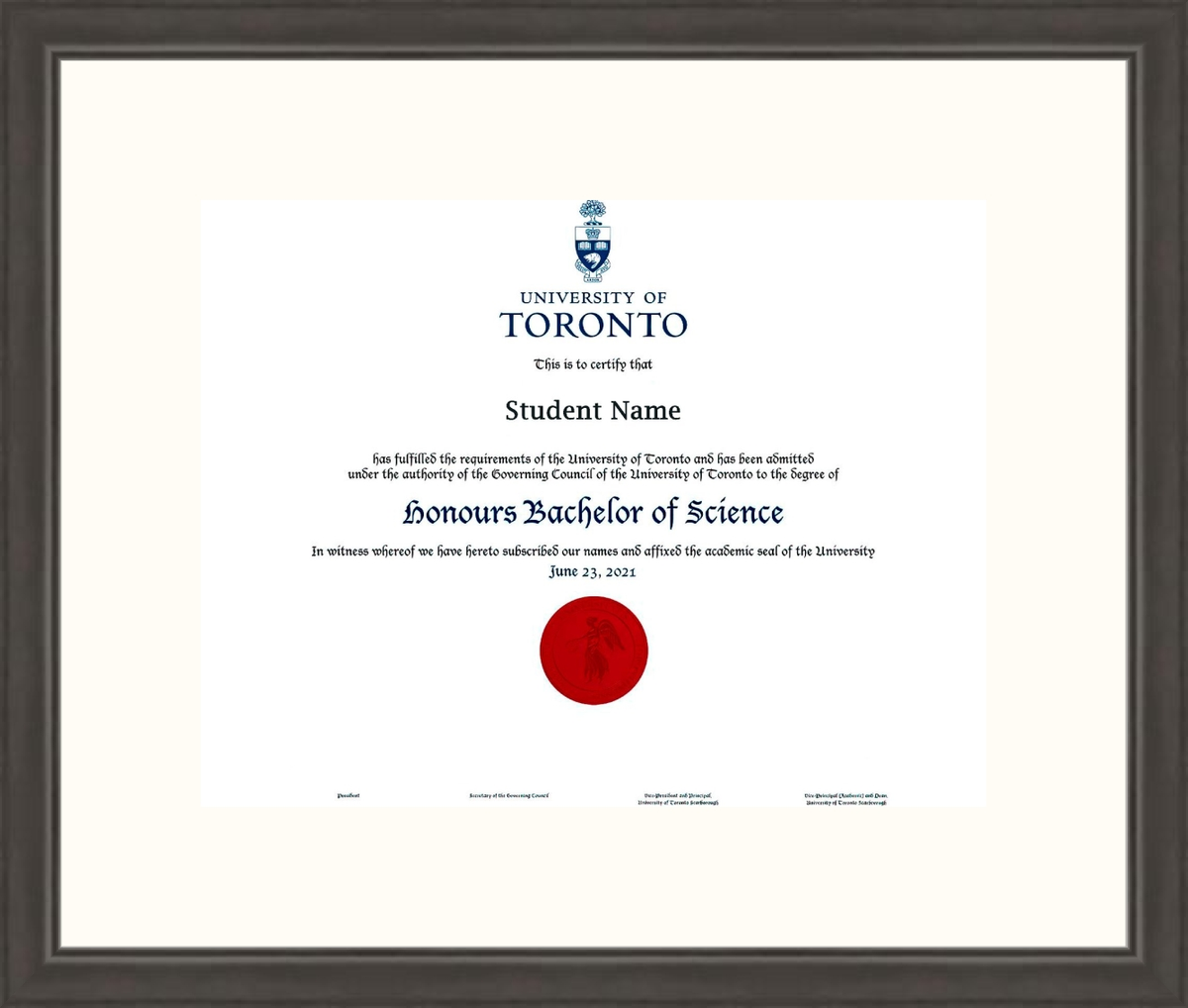 Custom University of Toronto Diploma Frame