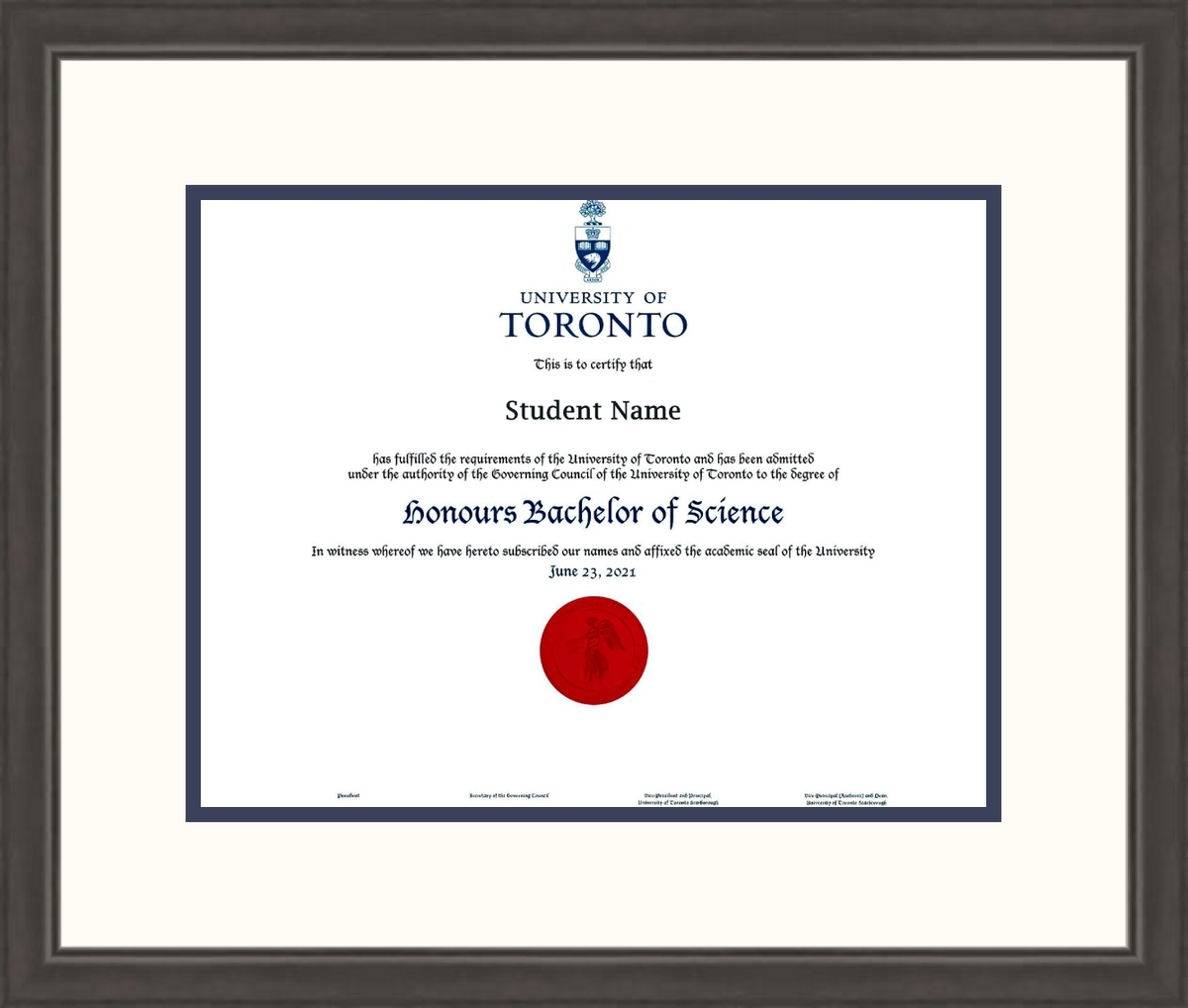 Custom University of Toronto Diploma Frame