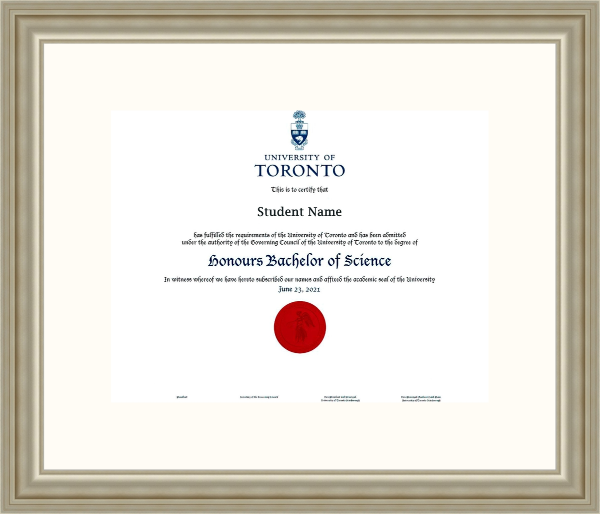 Custom University of Toronto Diploma Frame