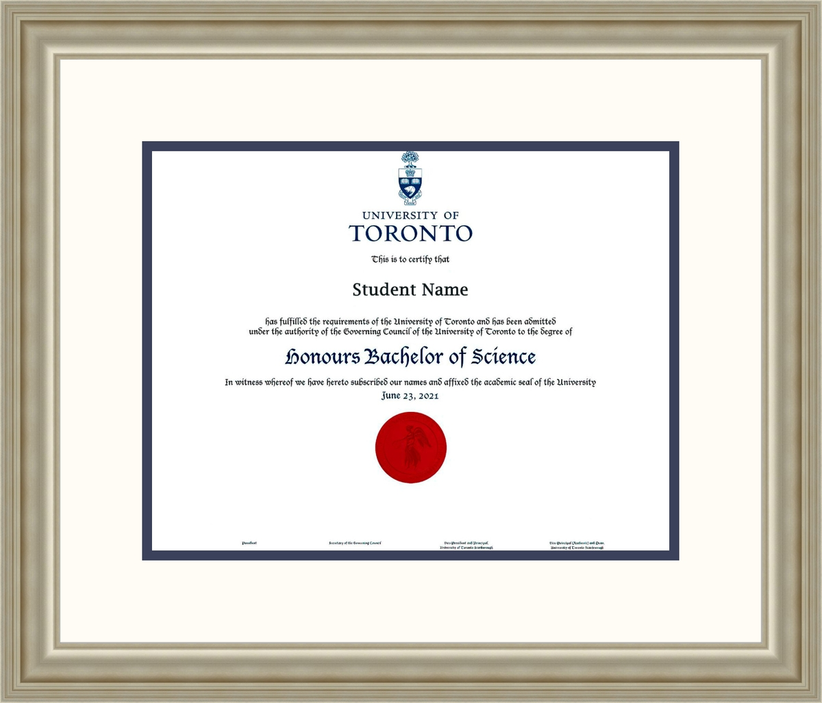 Custom University of Toronto Diploma Frame