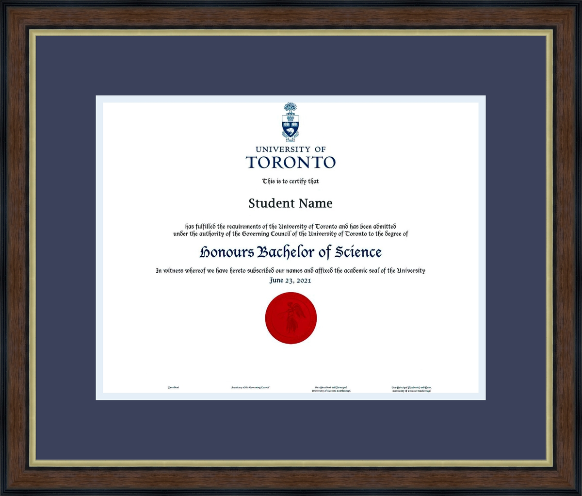Custom University of Toronto Diploma Frame
