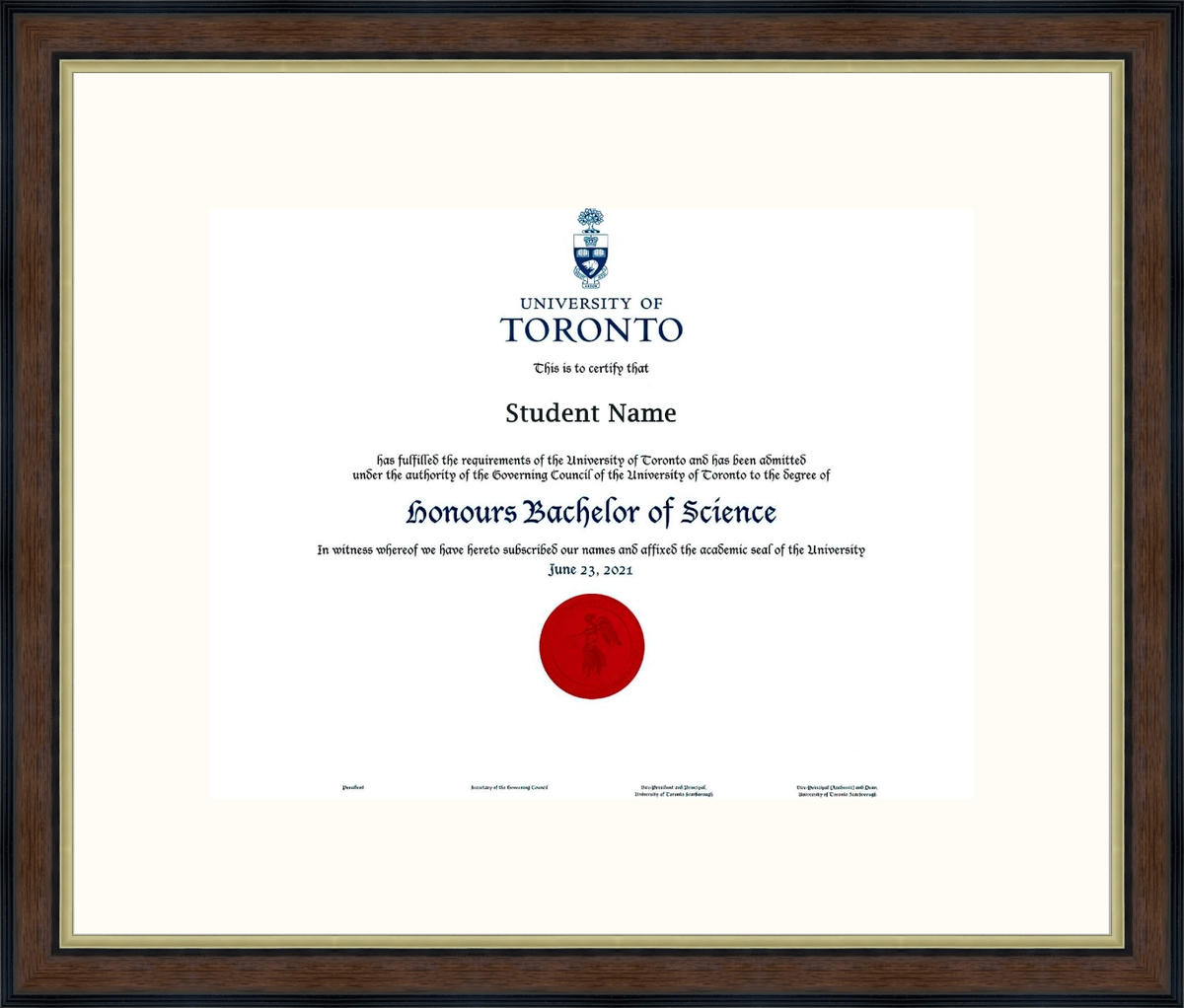 Custom University of Toronto Diploma Frame