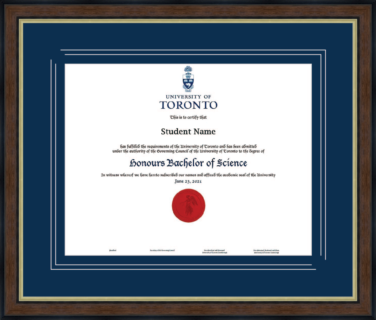 Custom University of Toronto Diploma Frame