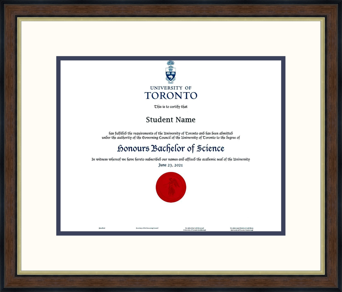 Custom University of Toronto Diploma Frame