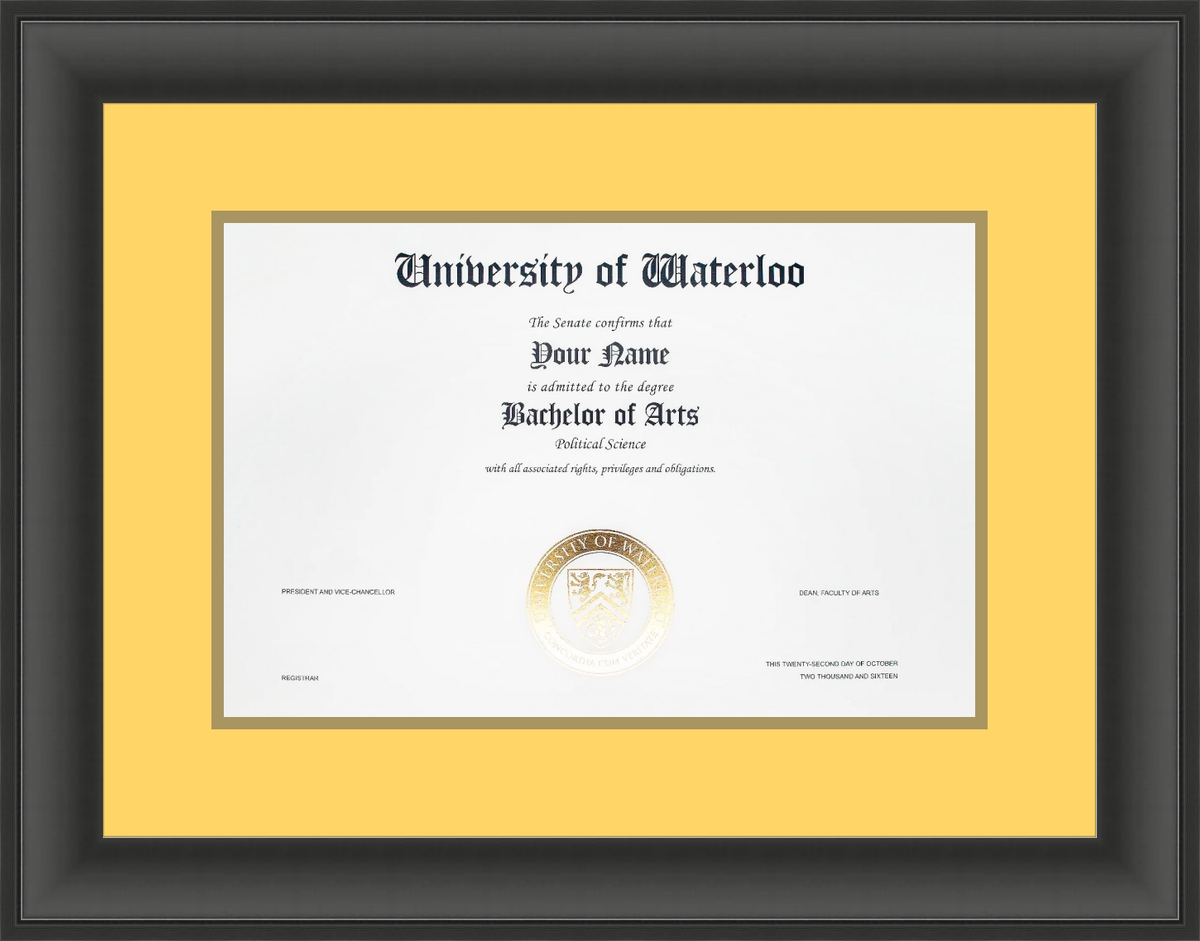 Custom University of Waterloo Diploma Frame