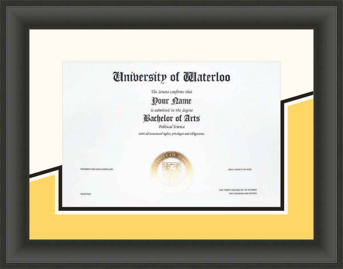 University of Waterloo Diploma Frame Black Scoop L1 Waterloo Tricolour Designer