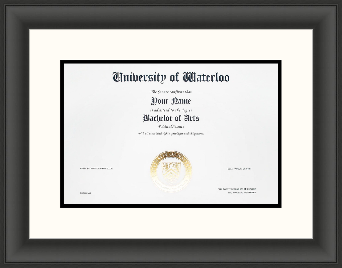 University of Waterloo Diploma Frame Black Scoop L1 Waterloo White Black