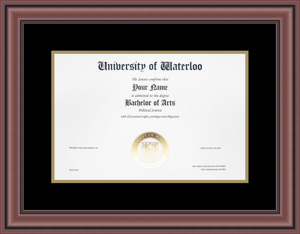 Custom University of Waterloo Diploma Frame