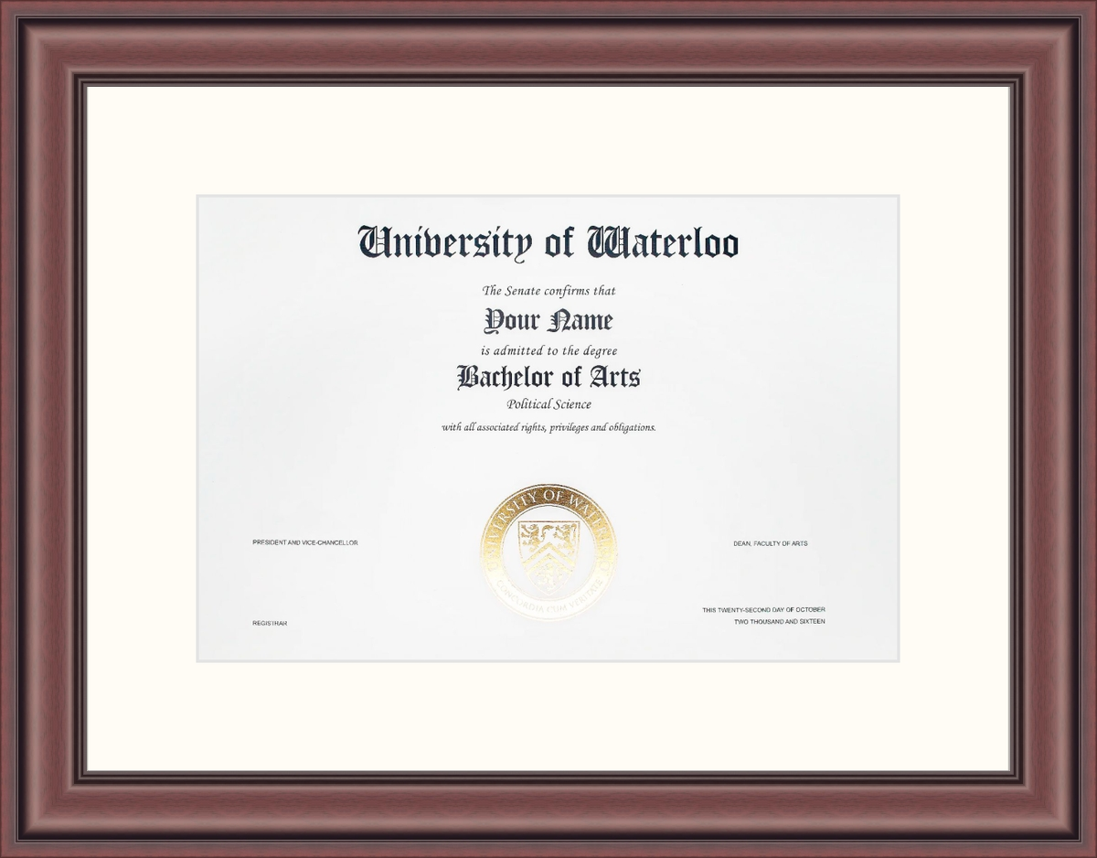 Custom University of Waterloo Diploma Frame