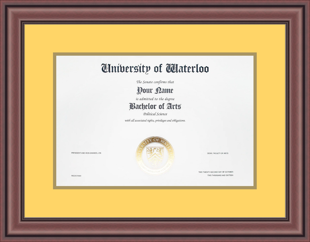 Custom University of Waterloo Diploma Frame