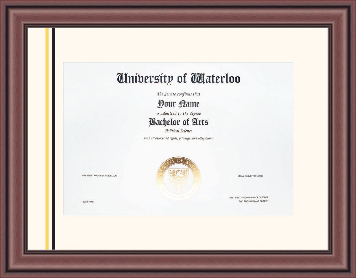 Custom University of Waterloo Diploma Frame